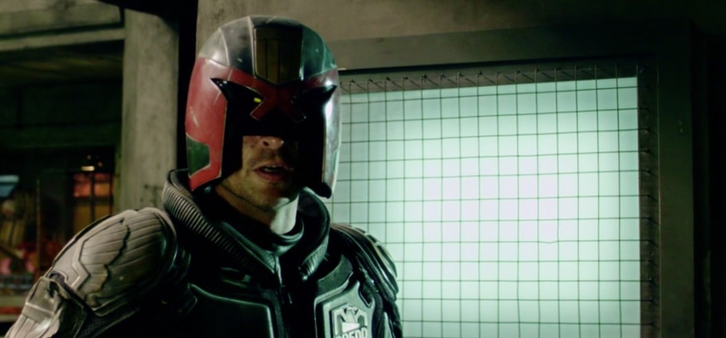 Karl Urban as Judge Dredd in Dredd.